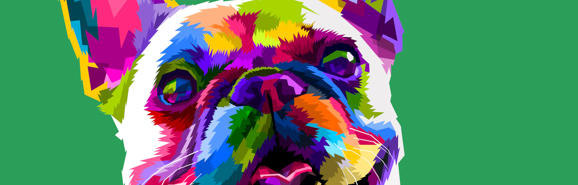 french bulldog in pop art colors isolated on green background