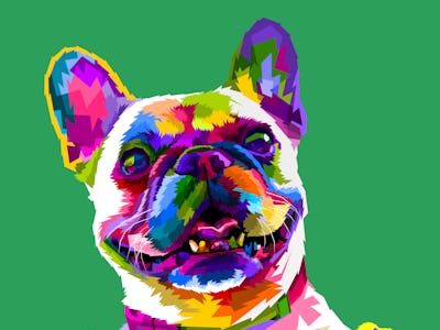 french bulldog in pop art colors isolated on green background