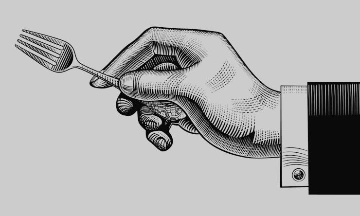Hand with a fork. Vintage stylized drawing. Vector illustration