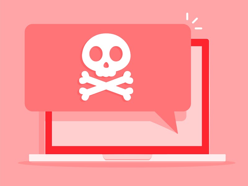 Laptop Alert notification concept on PC having:  malware warning , spam , viruses, internet errors ,...