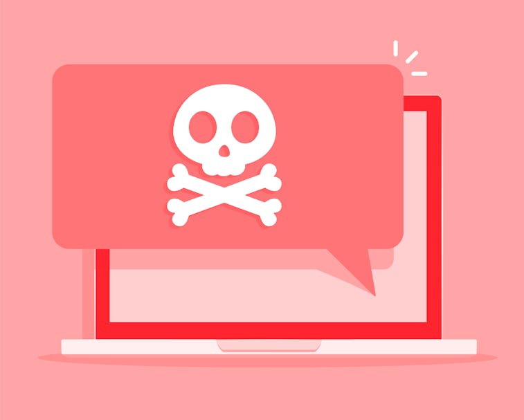 Laptop Alert notification concept on PC having: malware warning , spam , viruses, internet errors ,...