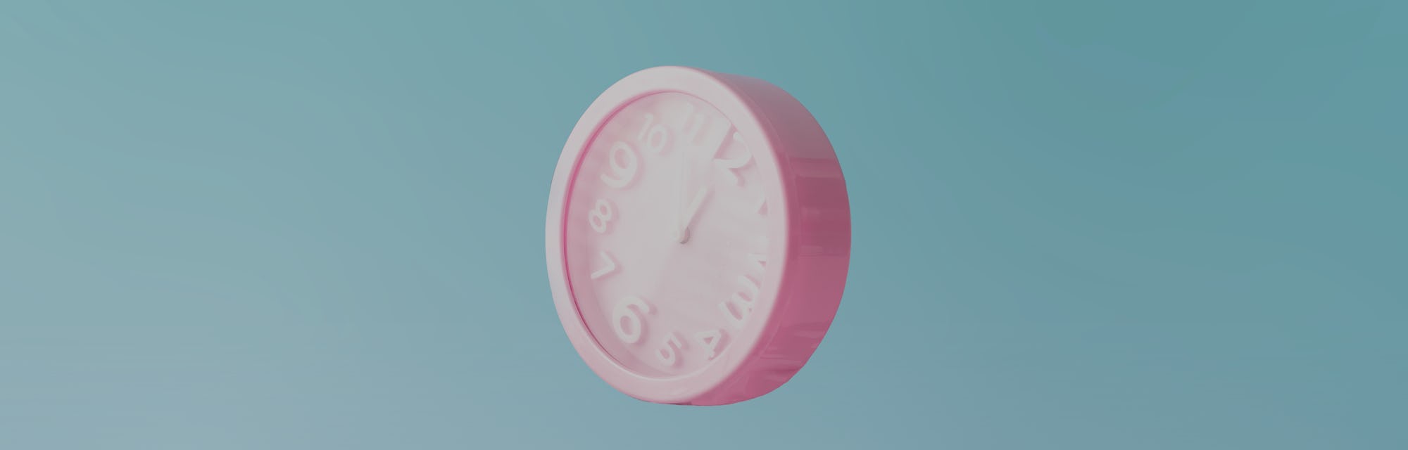 Pastel pink wall clocks on blue backdrop falling down. Time concept. Minimal composition.