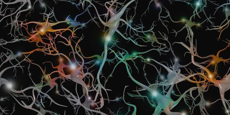 Brain cells with electrical firing. 3D rendering