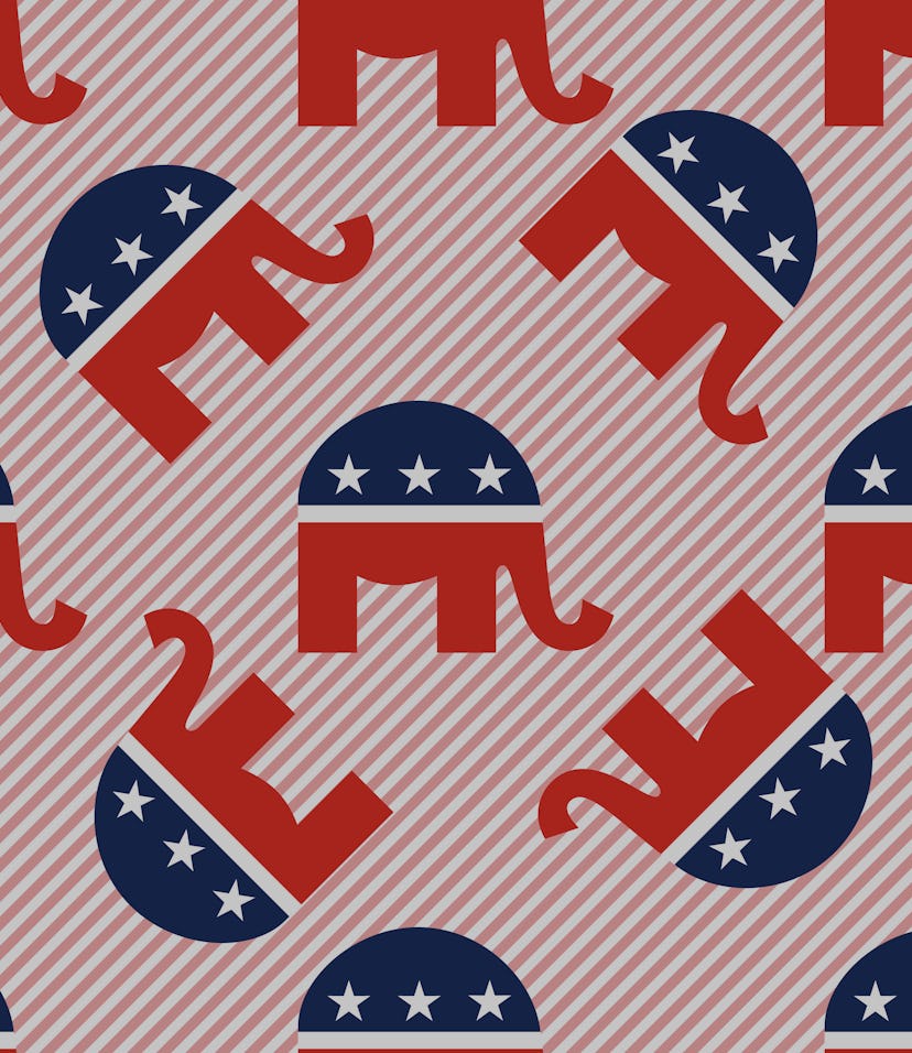 A sheet of stickers showing the Republican elephant in red, white, and blue.