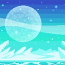 Pixel art game location. Cosmic area, someone frozen planet surface. Seamless vector background