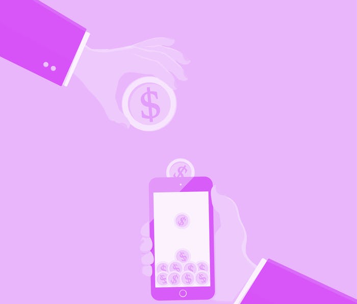 hand hold phone with coin save money online,Payment, refill your mobile phone,vector illustration,bu...