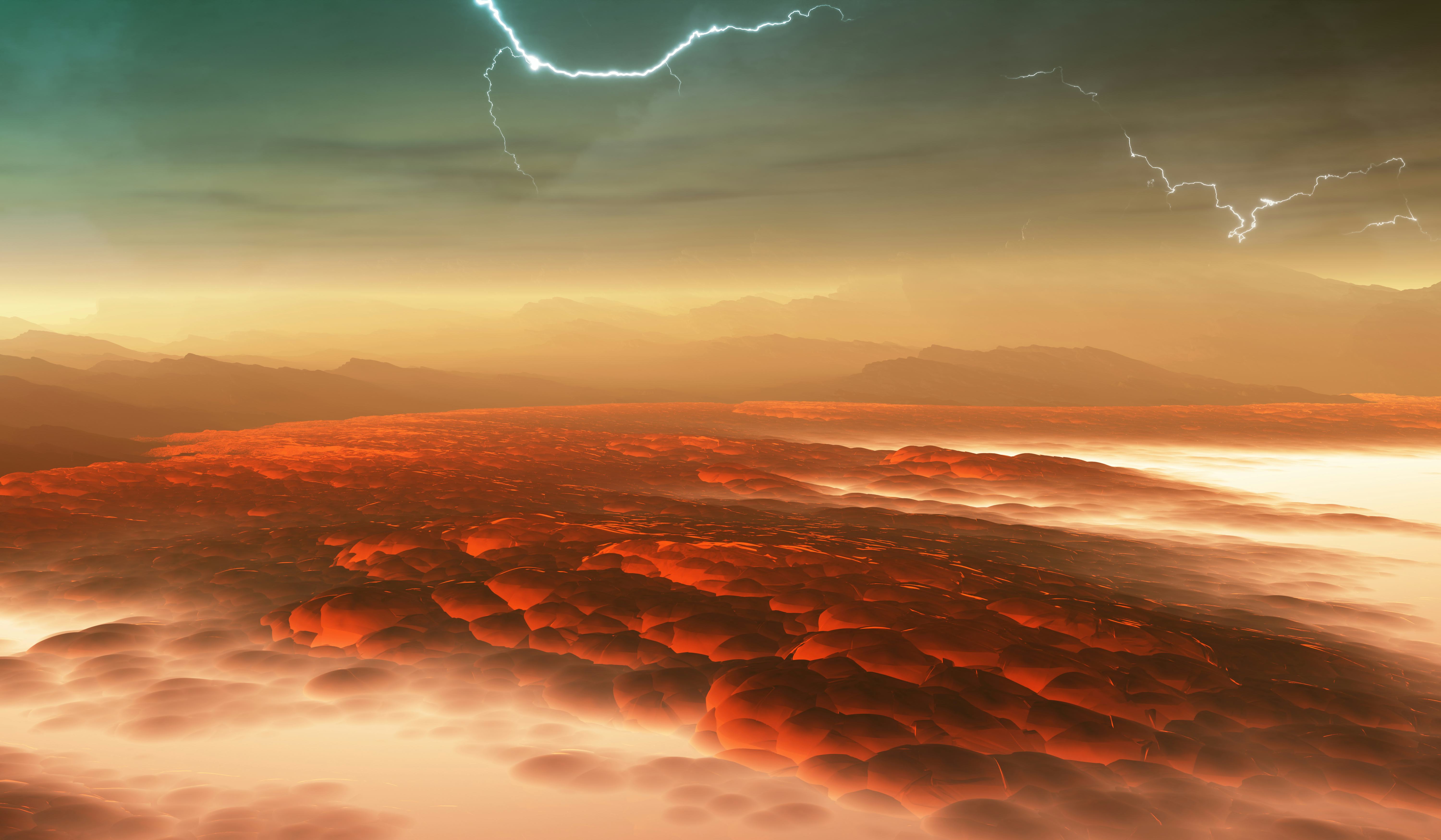 Surface of Venus. Hot lava flows on Venus. 3d illustration