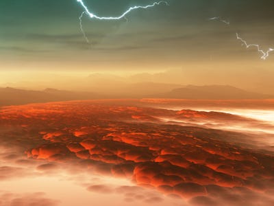 Surface of Venus. Hot lava flows on Venus. 3d illustration