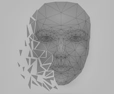 Сrumbling human face, mask, technology