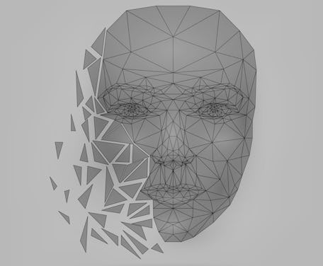 Сrumbling human face, mask, technology