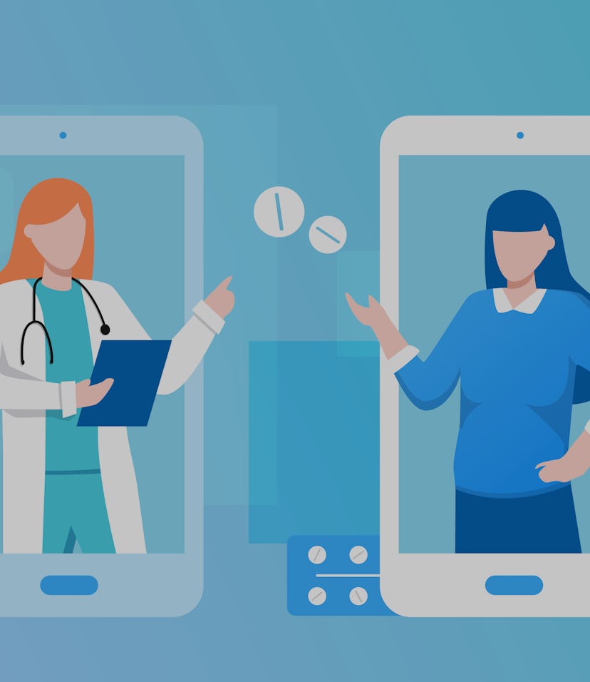 Patient consultation to the doctor via smartphone. Online medical support. Online doctor. Healthcare...