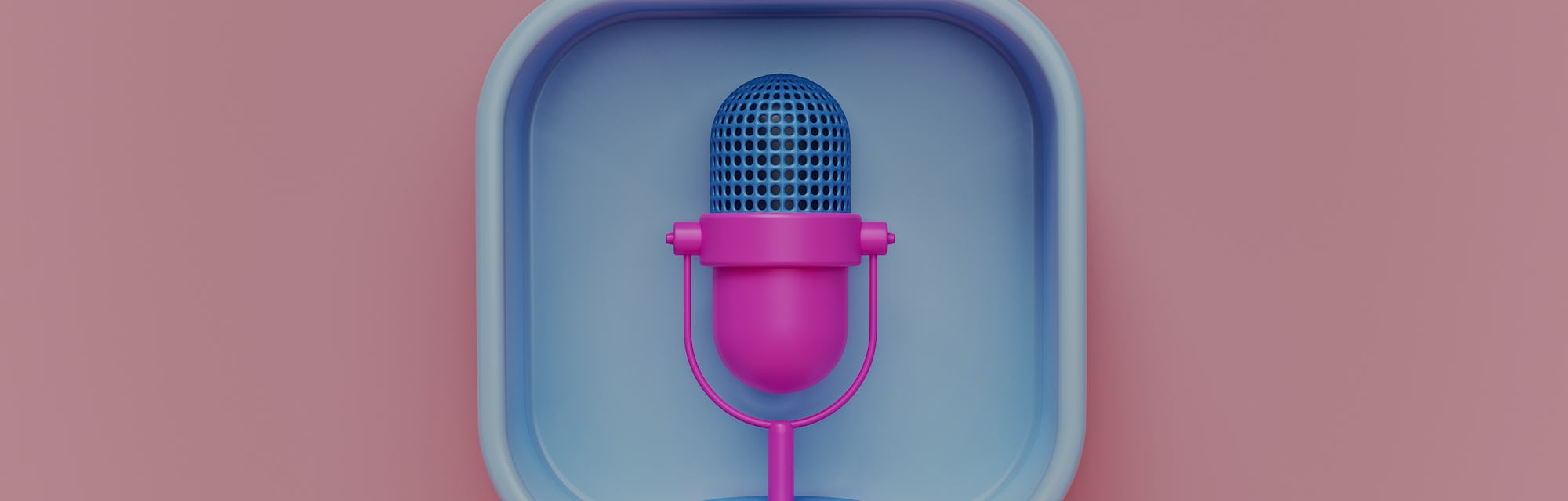 Retro microphone icon. concept of podcast, voice recording, translation. minimal design. 3d renderin...