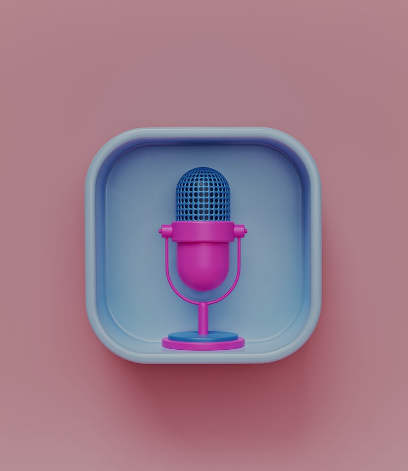 Retro microphone icon. concept of podcast, voice recording, translation. minimal design. 3d renderin...