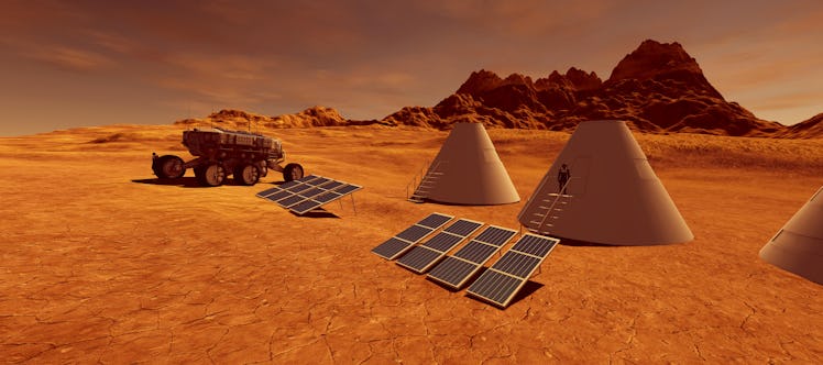 Extremely detailed and realistic high resolution 3d image of a human colony on Mars like planet