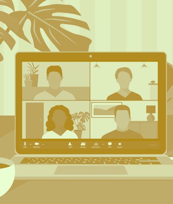 Working from home during Covid-19 pandemic. Video conference call using an app like Zoom during lock...