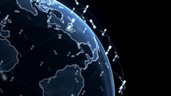 Digital earth data globe - abstract 3D rendering satellites starlink video network connection the wo...