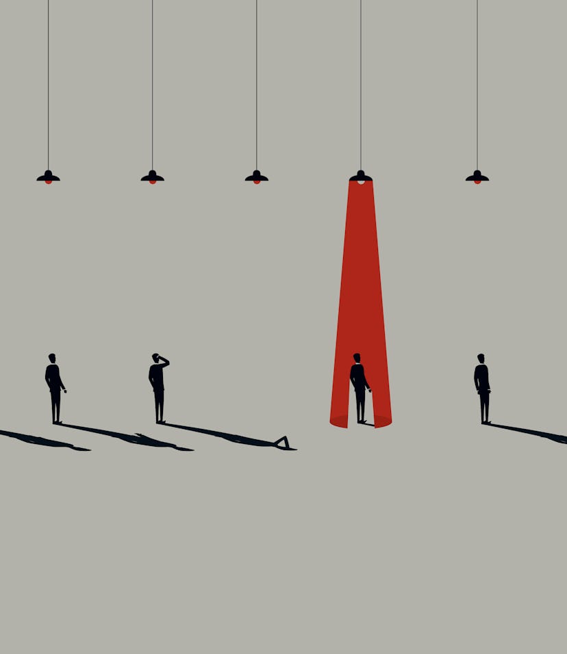 Business hiring and recruitment vector concept with spotlight on one person from crowd. Career oppor...