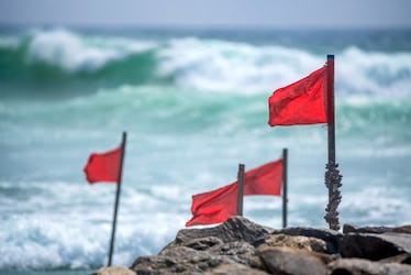 Red warning flag on beach