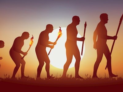 Concept of Darwin’s theory of evolution, illustrated with the transformation of the human silhouette...