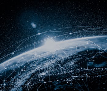 Global network connection covering the earth with lines of innovative perception . Concept of 5G wir...