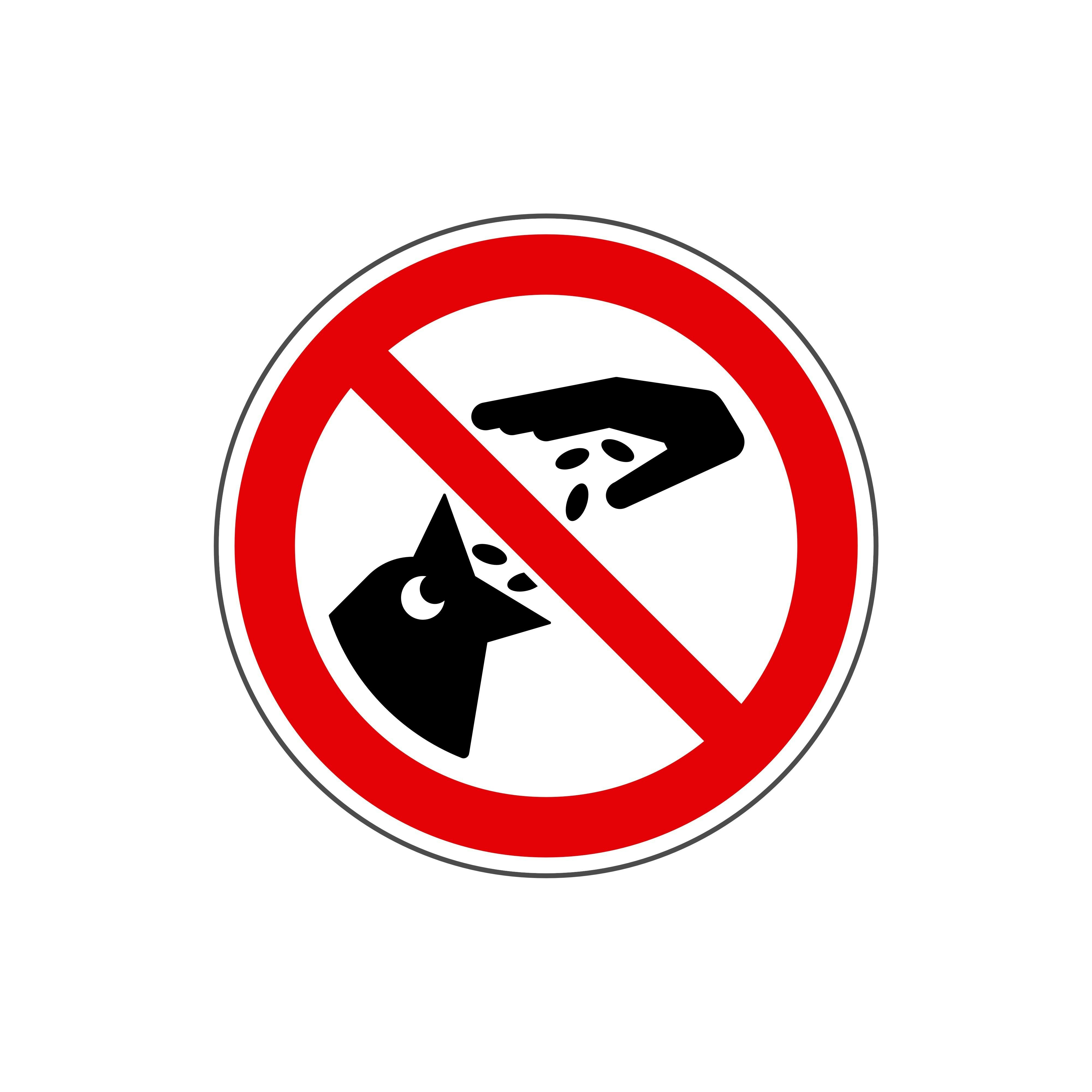 STOP! Don't feed the animals sign. Vector. The icon with a red contour on a white background. For an...