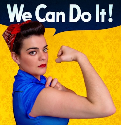 Rosie the Riveter is an easy Halloween costume you can do with jeans.