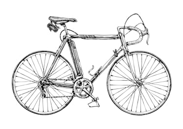 Vector hand drawn illustration of racing bicycle in ink hand drawn style.