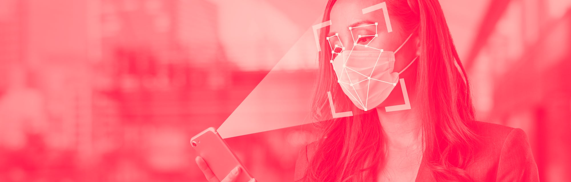 Authentication by facial recognition with surgical mask. Biometric. Security system.