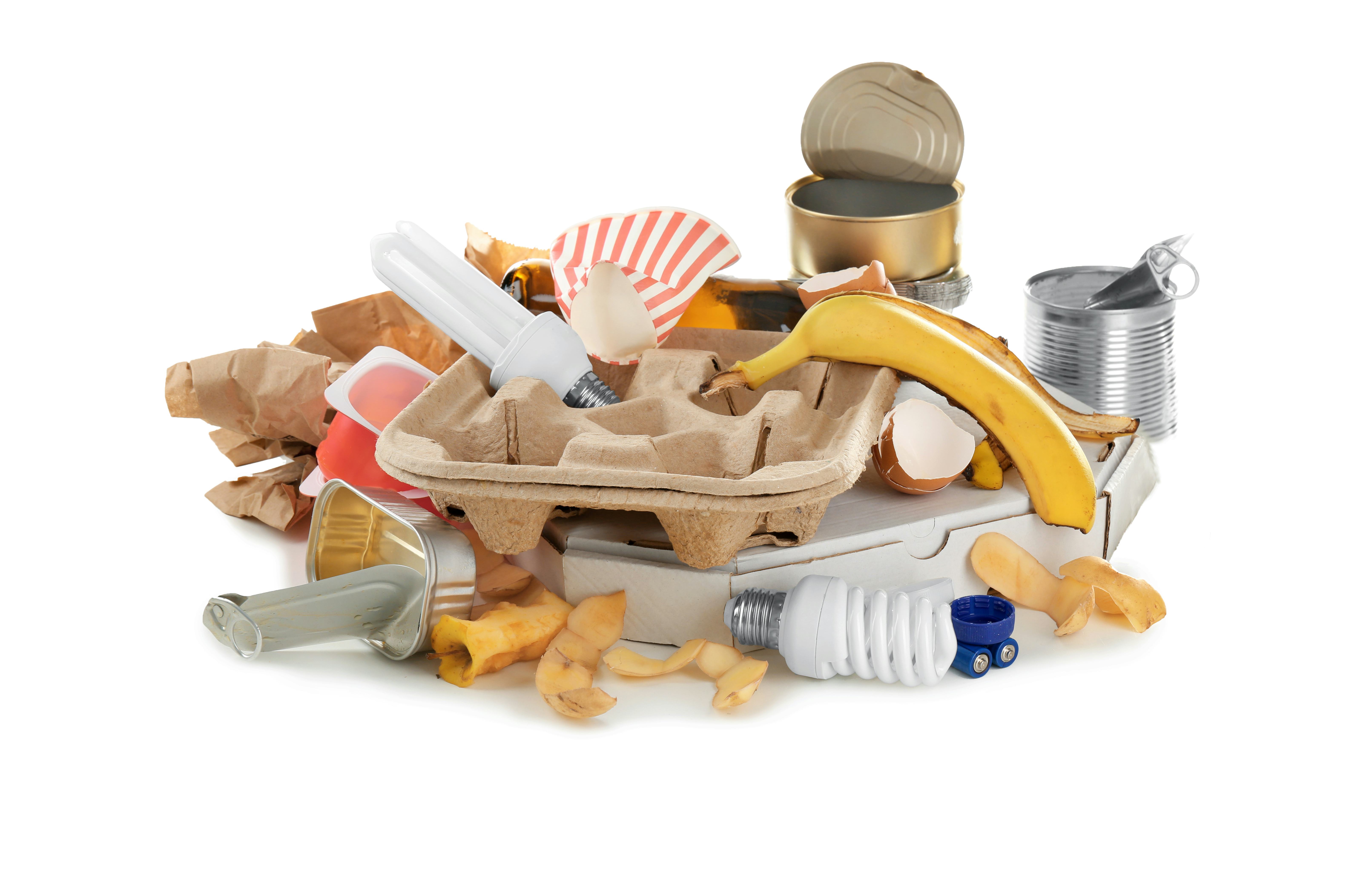 Pile of garbage on white background