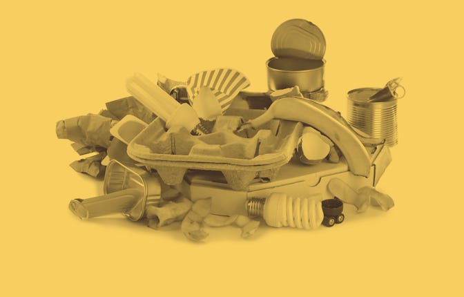 Pile of garbage on white background