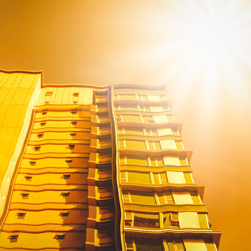 Summer heat wave and distort city background with high temperature concept