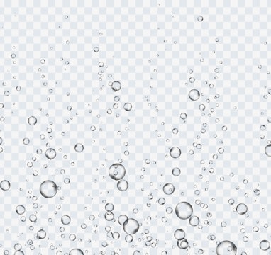 Bubbles underwater texture isolated on transparent background. Vector fizzy air, gas or clean oxygen...