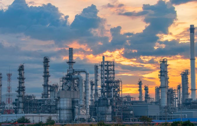 Oil and Gas Industrial zone,The equipment of oil refining,Close-up of industrial pipelines of an oil...