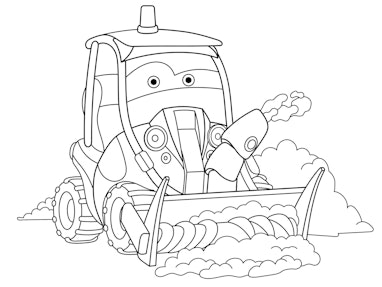 Coloring page. Coloring picture of cartoon snow plow truck. Childish design for kids activity colour...