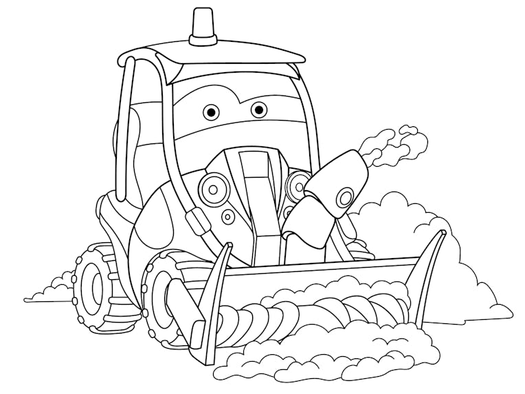 Coloring page. Coloring picture of cartoon snow plow truck. Childish design for kids activity colour...