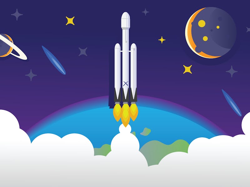 space travel vector flat design, falcon heavy vector art, rocket flat design, colonize mars vector a...