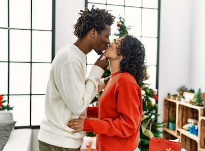 Couple spending first Christmas together.