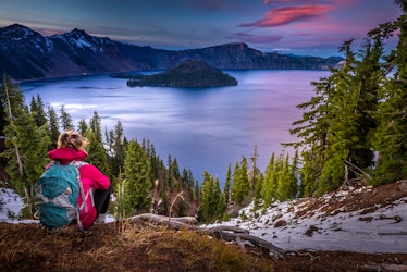 Crater Lake in Oregon is a great place for winter proposals. 