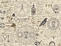 Vector seamless pattern on a theme of alchemy in vintage style. Abstract background with hand-drawn ...