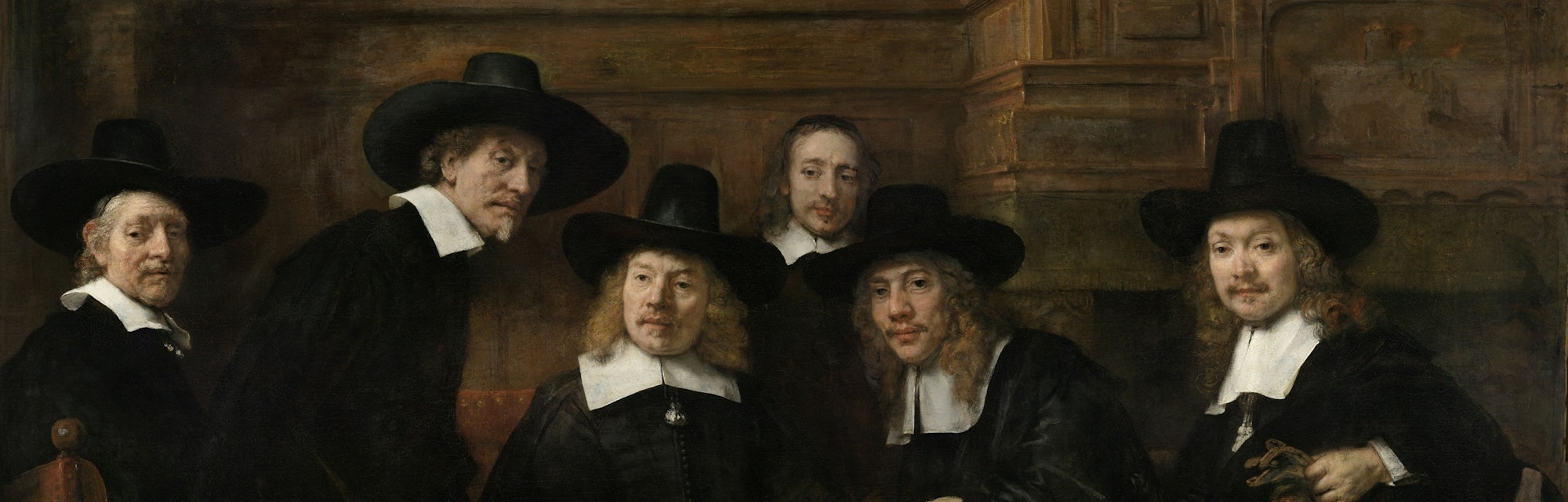 The Syndics, by Rembrandt van Rijn, 1662, Dutch painting, oil on canvas. The painting, original titl...