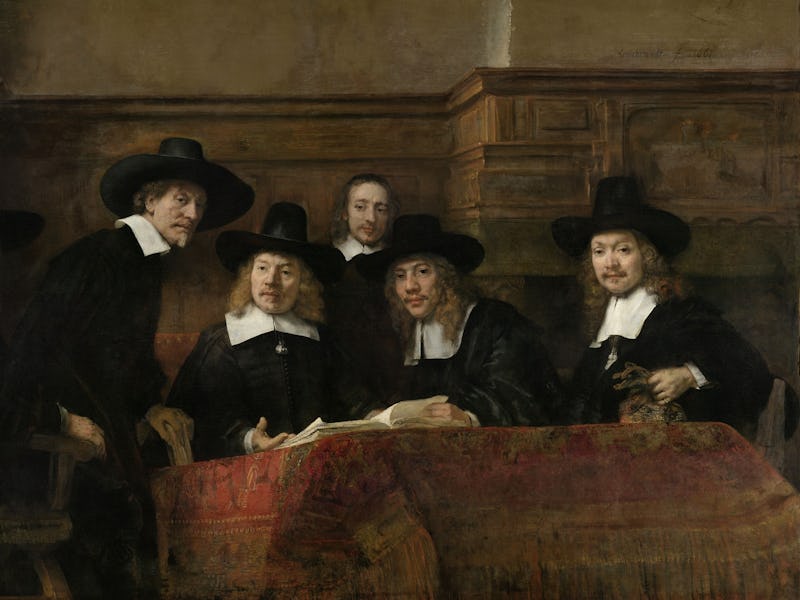 The Syndics, by Rembrandt van Rijn, 1662, Dutch painting, oil on canvas. The painting, original titl...