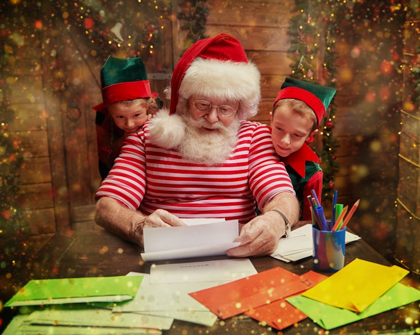 Santa Claus and little elves are sorting mail, reading letters from children, how many elves does sa...