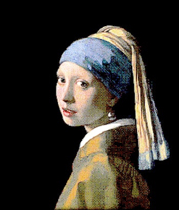 Girl with a Pearl Earring. Redrawing with pixel art style.