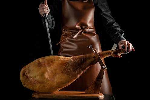 Hamon is forty-eight weeks old. Spanish jamon and traditional food, Jamon Serrano, Bellota, Italian ...