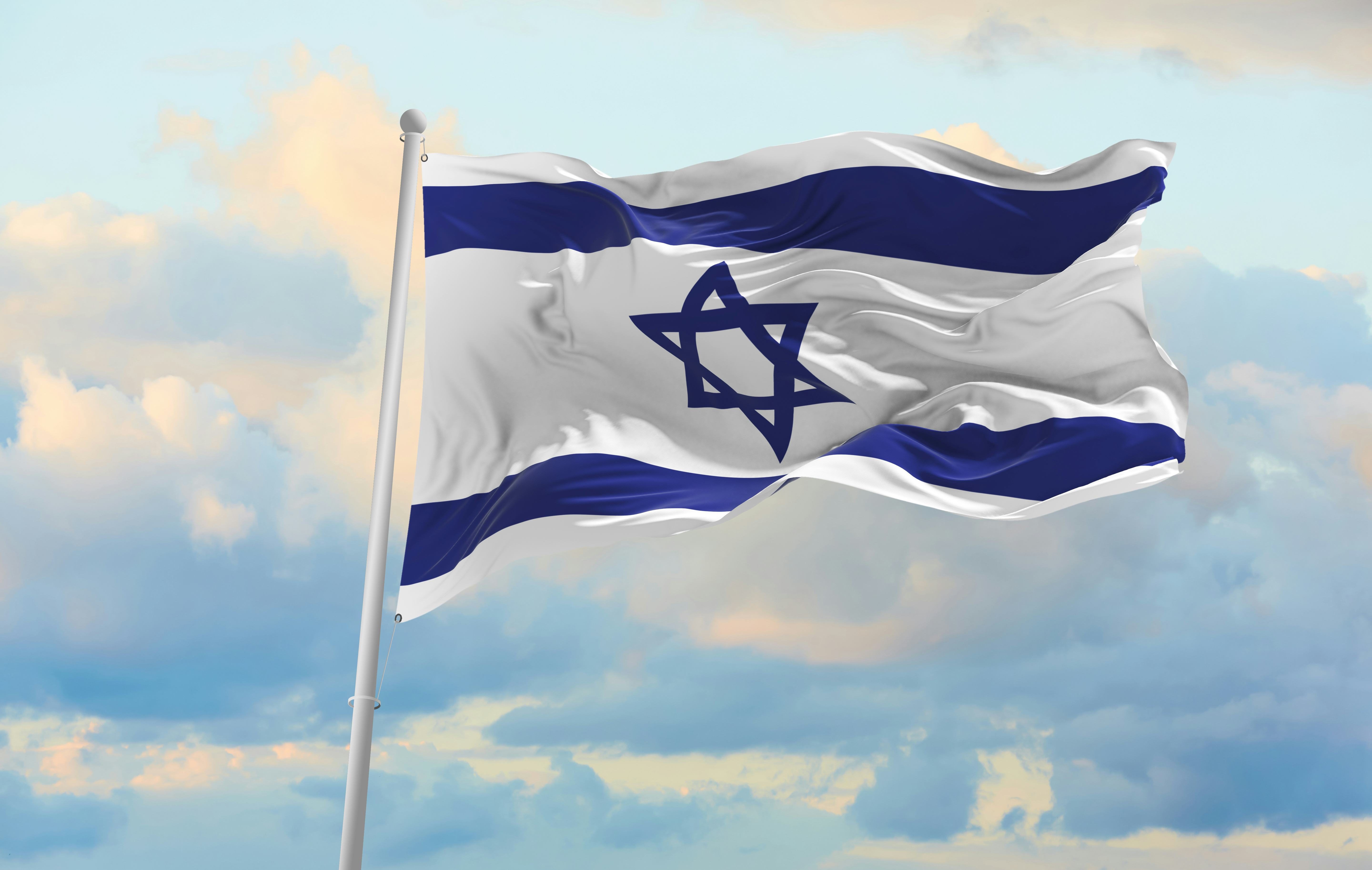 Large Israel flag waving in the wind