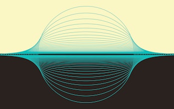 abstract illustration with horizon trapped in a bubble in ivory blue shades