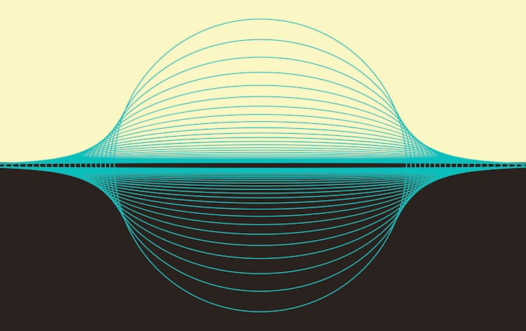 An abstract illustration with a horizon trapped in a bubble in ivory and blue shades