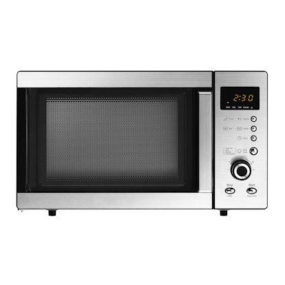 Microwave Oven Isolated on White Background. Stainless Steel Over-The-Range Microwave Grill 23L  800...