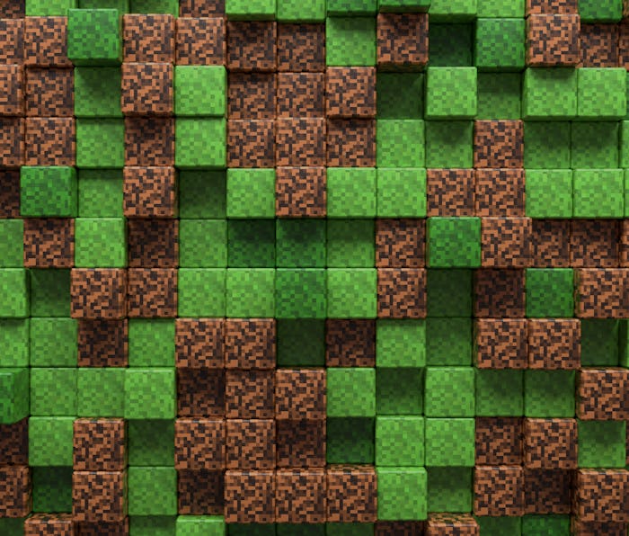 3D Abstract cubes. Video game geometric mosaic waves pattern. Construction of hills landscape using ...