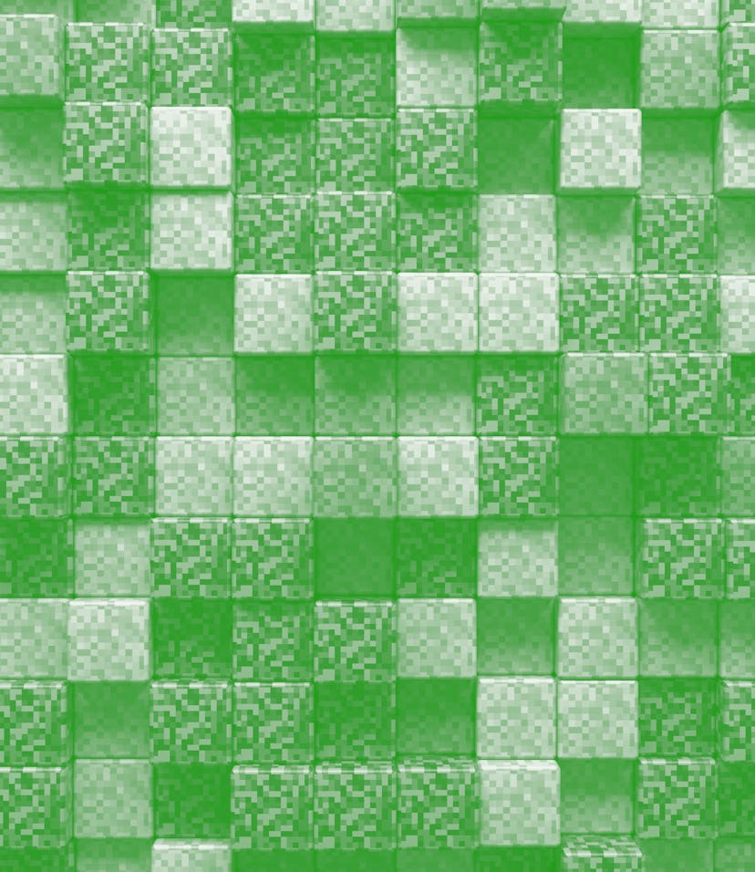 3D Abstract cubes. Video game geometric mosaic waves pattern. Construction of hills landscape using ...